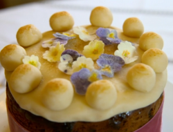 Sarah’s simnel cake with edible flowers on Countryfile