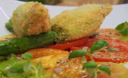 Paul Merrett stuffed courgette flowers on The Secret Chef