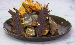 John Whaite tempered chocolate  with honeycomb shards dessert on Chopping Block