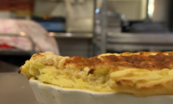 Dave Myres cheese and potato pie made with a recipe from the radiation cook book on The One Show