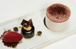 Shaun Rankin black forest gateau, with cherry souffle and cherry sorbet dessert on MasterChef 20 ...