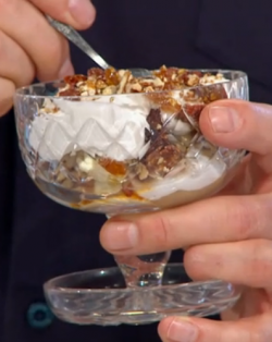 Emma Spitzer’s Passover Tahini Banoffee Sundae dessert on Sunday Brunch