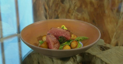 Nick Deverell-Smith lamb with sprouting broccoli and asparagus on Saturday Kitchen