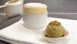 Steve Groves passion fruit souffle with pistachio ice cream and white chocolate  sauce on Master ...