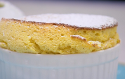 John Whaite’s passion fruit souffle with white chocolate ganache  on Chopping Block