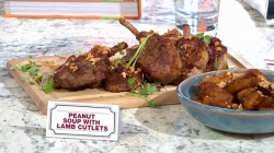 Zoe Adjonyoh’s peanut soup with lamb cutlets on Sunday Brunch