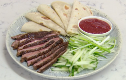 Rosemary Shrager cheat’s Pekig duck with pancakes on Chopping Block