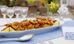 Mary Berry’s marinated harissa prawns with spiced rice on Mary Berry Everyday