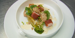 Shaun Rankin’s rabbit loin wrapped in pancetta with coca beans, gnocchi and shuffle sauce starte ...