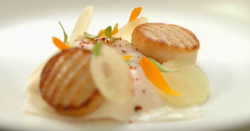 Steve Groves scallops with crab and  Japanese broth  starter on MasterChef 2017 UK