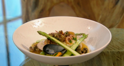 Tom Kitchin’s steamed halibut with asparagus and shellfish dish on Saturday Kitchen