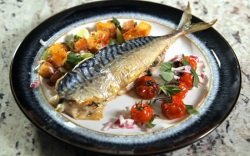 Paul’s baked mackerel with salsa Verde on Yes Chef