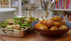 Matt Tebbutt’s chicken in tarragon sauce with hasselback potatoes on Save Money: Good Food