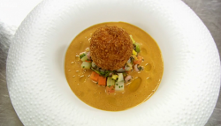 Paul Ainsworth clams and corn chowder with scotch egg of Maryland crab on MasterChef 2017 UK