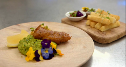 Saliha’s  fish and chips with cassava and mushy peas on Masterchef 2017 UK