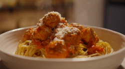 Simon Rimmer’s meatballs with spaghetti on  Eat the Week with Iceland