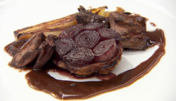 Giovanna’s shallot and red onion tartan with livers and red wine sauce on Masterchef 2017 UK