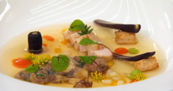 Steve’s rabbit stew with rabbit sausage on Masterchef 2017 UK