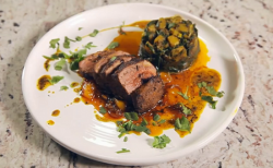 Craig’s lamb with Indian crust and mango chutney dish on Yes Chef