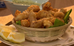 The Hairy Bikers beer battered scampi in a basket on Saturday kitchen