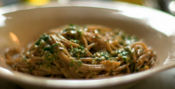 Nigella Lawson’s spelt spaghetti with a no cook olives and anchovies on Saturday kitchen