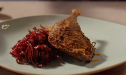 Simon Rimmer duck leg with red cabbage and potato scones on Eat the Week with Iceland