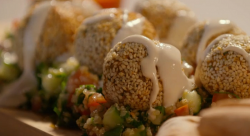 Simon Rimmer sweet potato and chickpea falafel with tabbouleh on Eat the Week with Iceland