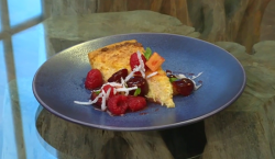 Matt’s coconut and citrus tart with fruit salad on Saturday Kitchen