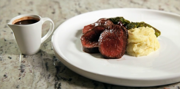 Matt’s venison with mash and chocolate sauce on Yes Chef