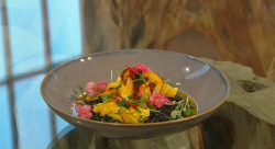 Lawrence Keogh Risotto nero with saffron chilli squid on Saturday Kitchen