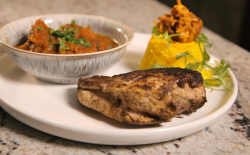 Atul  and Harriet’s guinea fowl two ways with saffron rice dish on Yes Chef