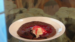 Matt’s hot chocolate pudding with raspberries on Saturday Kitchen