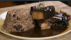 Beverley’s pork with jerk sauce and rice Caribbean dish on Eat the Week with Iceland