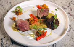 Atul Kochhar’s dried spiced rump of lamb with chickpea masala and chickpea hummus on Yes Chef