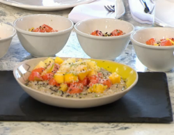 Guy and Celia’s mango and papaya with coconut rice poke dessert on Sunday Brunch