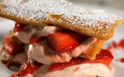 Galton and Jason’s strawberry and cream mille feuille dessert on Yes Chef