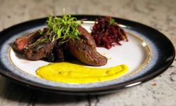 Lance’s spiced pan roasted pigeon with beetroot salad on Yes Chef