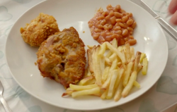 Adam’s southern style chicken with chips on on Eat Well for Less?