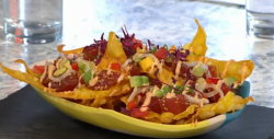 Guy Jackson and Celia Farrar’s spicy ahi poke with wantons and mango salsa on Sunday Brunch