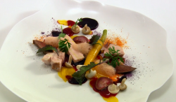 Nick’s constant gardener rabbit with carrot puree starter on the Great  British Menu