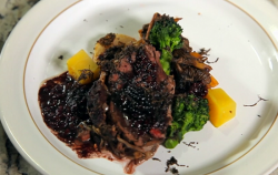 Galton and Jason’s rack of venison with red wine sauce on Yes Chef