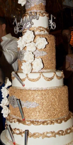 Jennifer Lopez (J.Lo) diamond crusted birthday cake with eatable gold to celebrate her 48th birthday