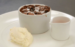 Rebecca Adlington’s baked chocolate pot with orange sauce and whipped cream dessert on Cel ...