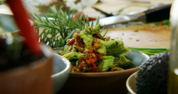 Nigel Slater chorizo guacamole with chives dip on Nigel and Adam’s Farm Kitchen