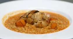 Dev’s chicken with pumpkin pearl barley risotto on Celebrity Masterchef 2017