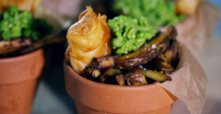 Nigel Slater fish and chips in Perry cider batter served in a flower pot on Nigel and Adam’s Far ...