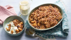 Nadiya Hussain flapjack cinnamon apple crumble with vanilla custard on Nadiya’s British Fo ...