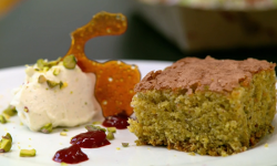 The Pigott’s pistachio and olive oil cake with raspberry coulis dessert on The Big Family  ...