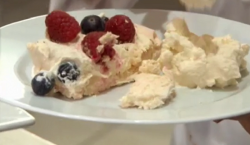 Rachael and Debbie’s raspberry and blueberry pavlova on Celebrity MasterChef 2017