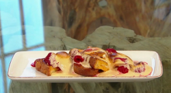 Matt Tebbutt’s white peach pain perdu dessert on Saturday Kitchen